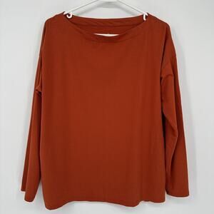J Jill Shirt Womens Petite Large Orange Luxe Supima Boat Neck Long Sleeve Tee